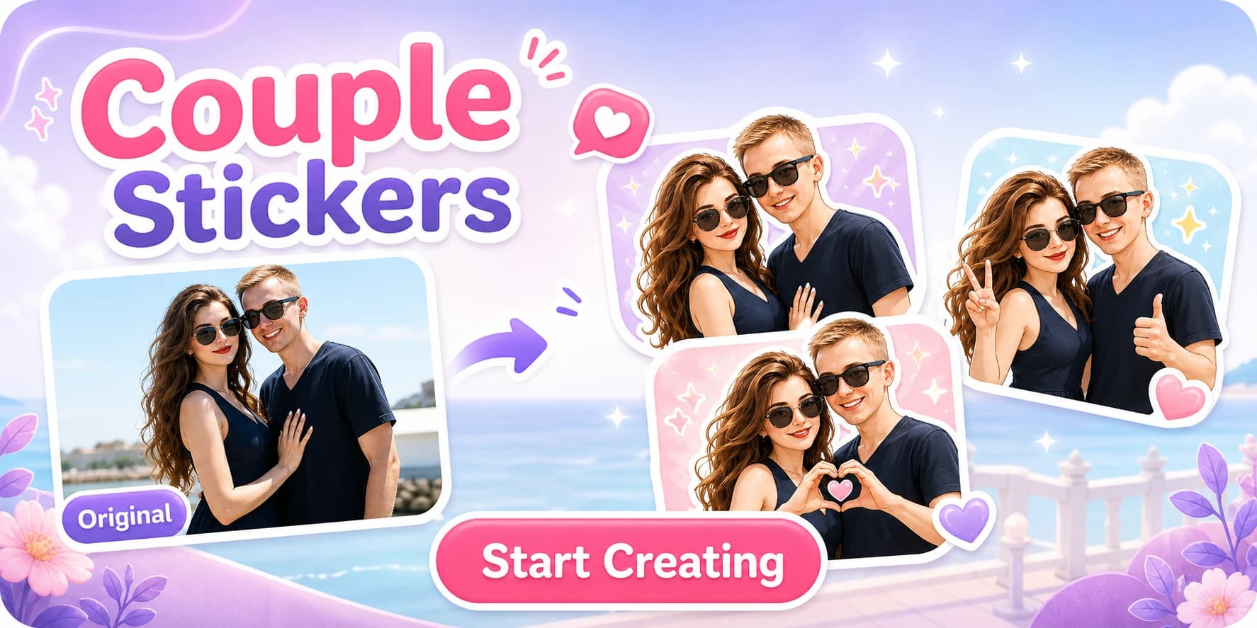Make couple stickers from a shared photo.