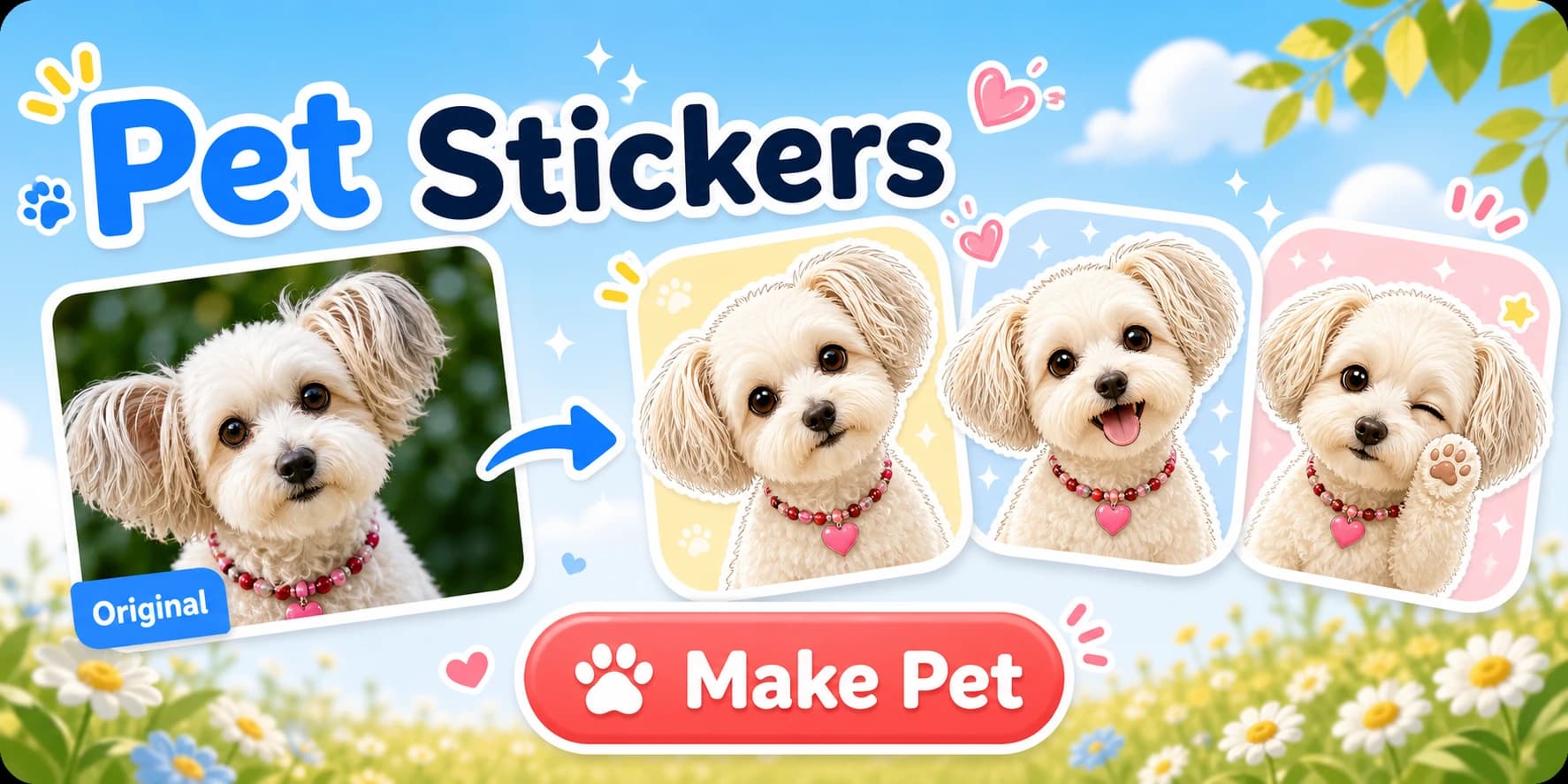 Turn a pet photo into cute chat stickers.