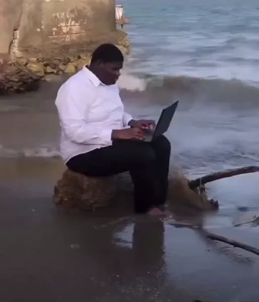 Man Pretending to Work in the Ocean