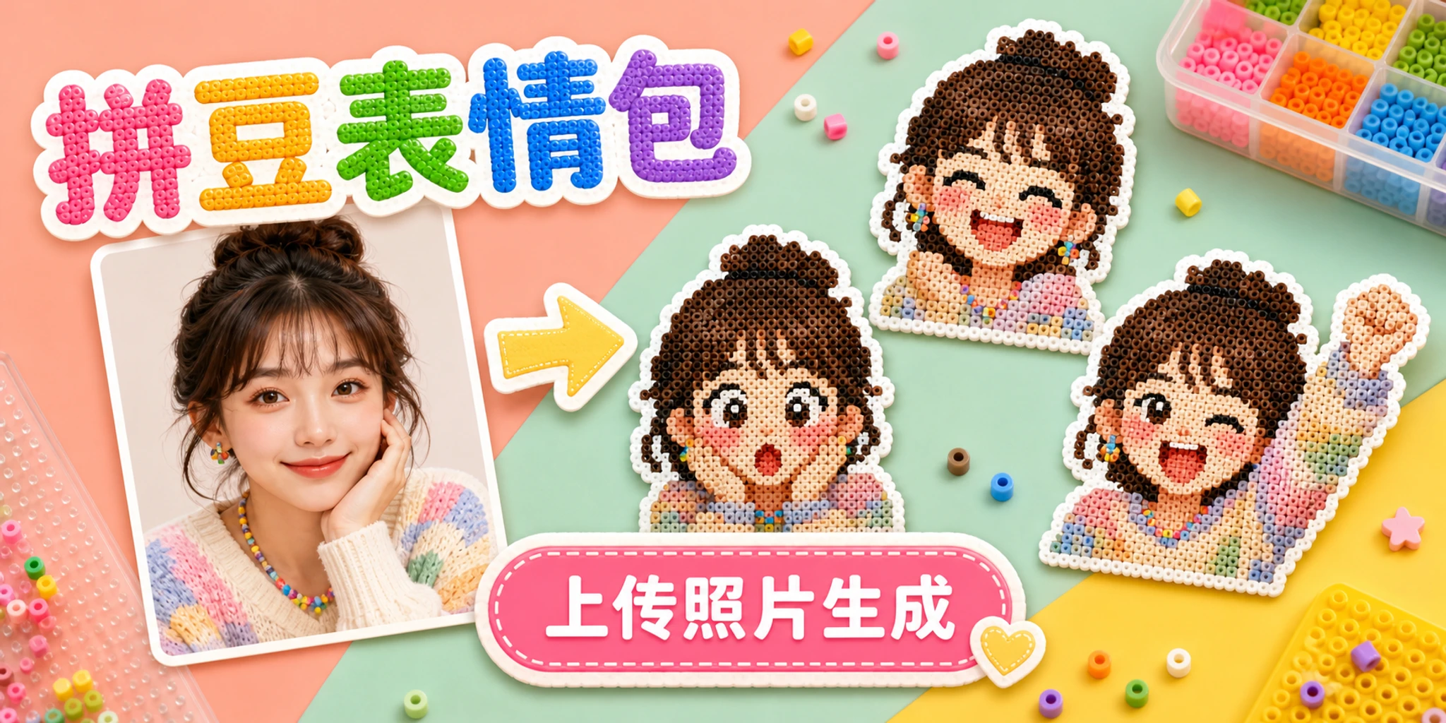 上传照片,生成拼豆表情包